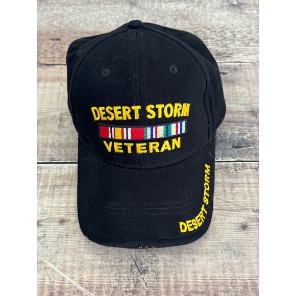Desert Storm Veteran Medals Hat Black Embroidered Hook and Loop Band READ - Picture 1 of 12